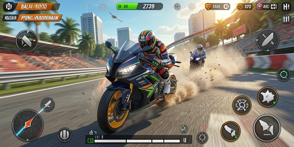 Screenshot gameplay <strong>2739</strong> menampilkan aksi balapan motor yang memukau.