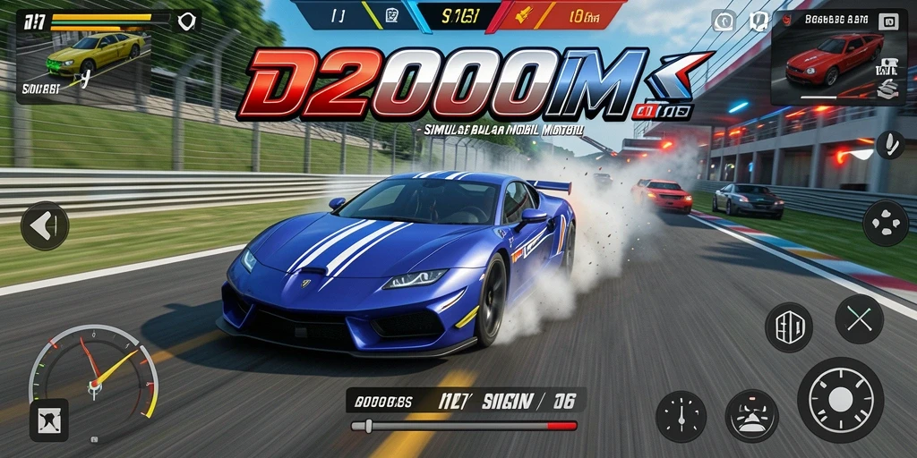 Gameplay D200M yang mendebarkan di trek balap menantang.