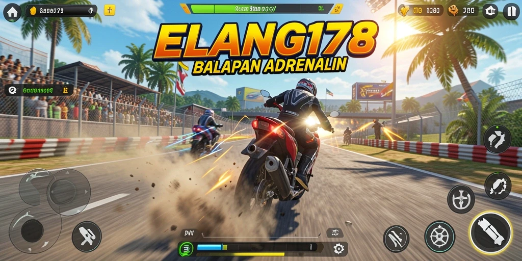 Screenshot gameplay <strong>ELANG178</strong> menampilkan balapan motor yang mendebarkan.