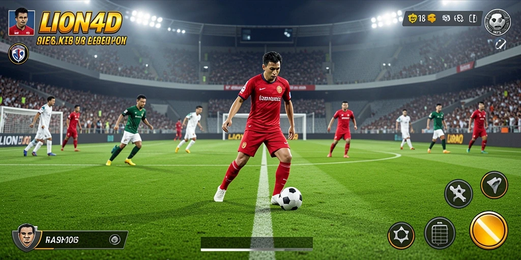 Gameplay seru LION4D dengan aksi sepak bola penuh emosi.