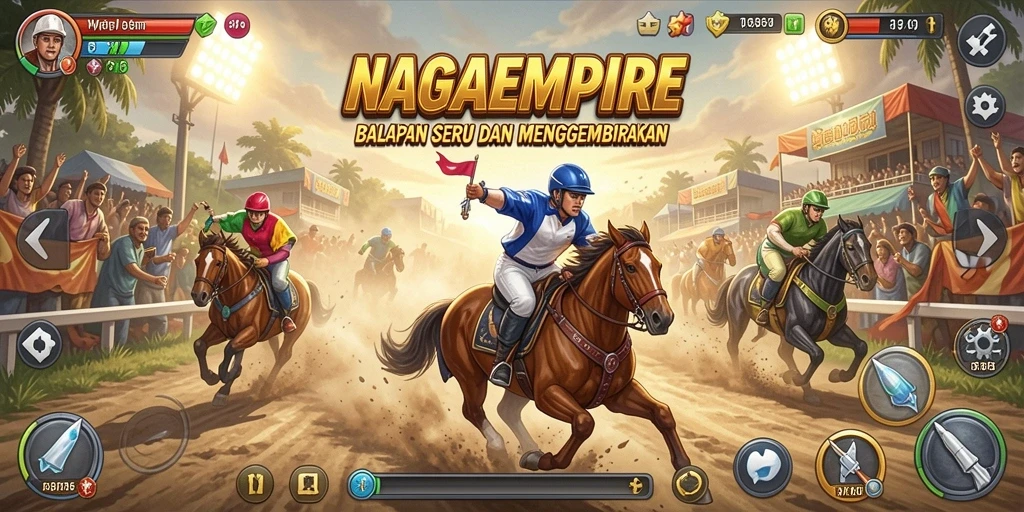 Screenshot gameplay NAGAEMPIRE menampilkan balapan mendebarkan di lintasan yang menarik.