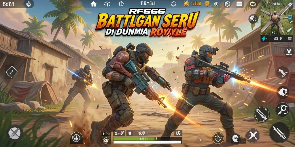 Screenshot permainan <strong>RR666</strong> menampilkan aksi seru di medan perang Battle Royale.