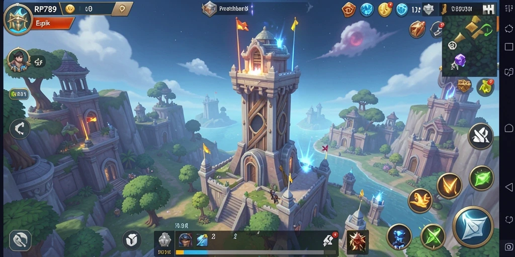 Screenshot gameplay RR789 menampilkan momen menegangkan dalam pertahanan menara.