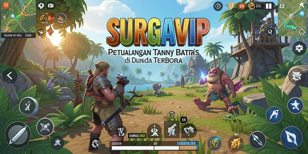 Tangkapan layar gameplay SURGAVIP menampilkan petualangan di dunia terbuka.